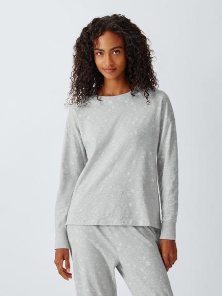 John Lewis Stars Long Cotton Pyjama Set, Grey, Grey