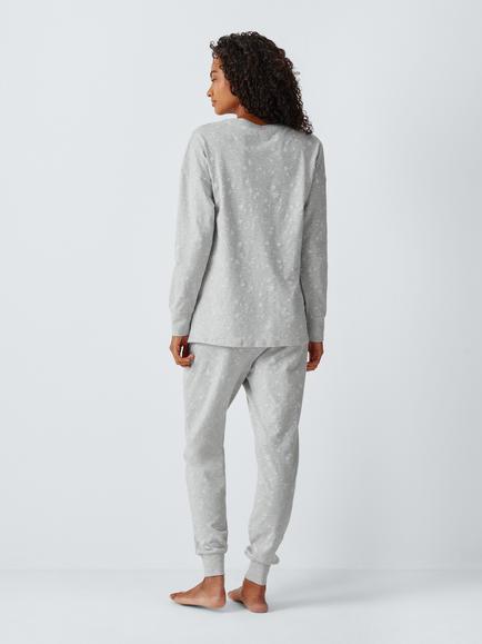 John Lewis Stars Long Cotton Pyjama Set, Grey - view 2, Grey