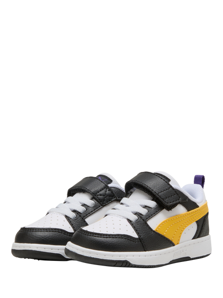 PUMA Kids' Rebound v6 Low Trainers - view 2, Black/Yellow/White
