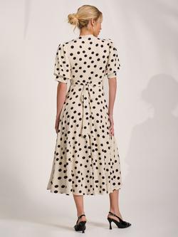 Jolie Moi Puff Sleeve Jersey Midi Dress, Cream Spot - view 2, Cream Spot