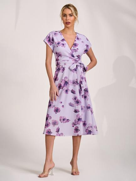 Jolie Moi Wrap Kimono Sleeve Dress, Pink Floral, Pink Floral