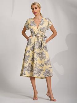 Jolie Moi Tie Waist Kimono Sleeve Dress, Yellow Floral, Yellow Floral