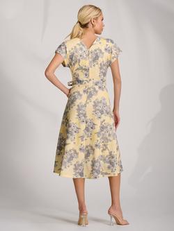 Jolie Moi Tie Waist Kimono Sleeve Dress, Yellow Floral - view 2, Yellow Floral
