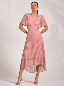Jolie Moi Wrap Neck Pleated Dress, Dusty Pink, Dusty Pink