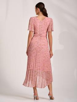 Jolie Moi Wrap Neck Pleated Dress, Dusty Pink - view 2, Dusty Pink