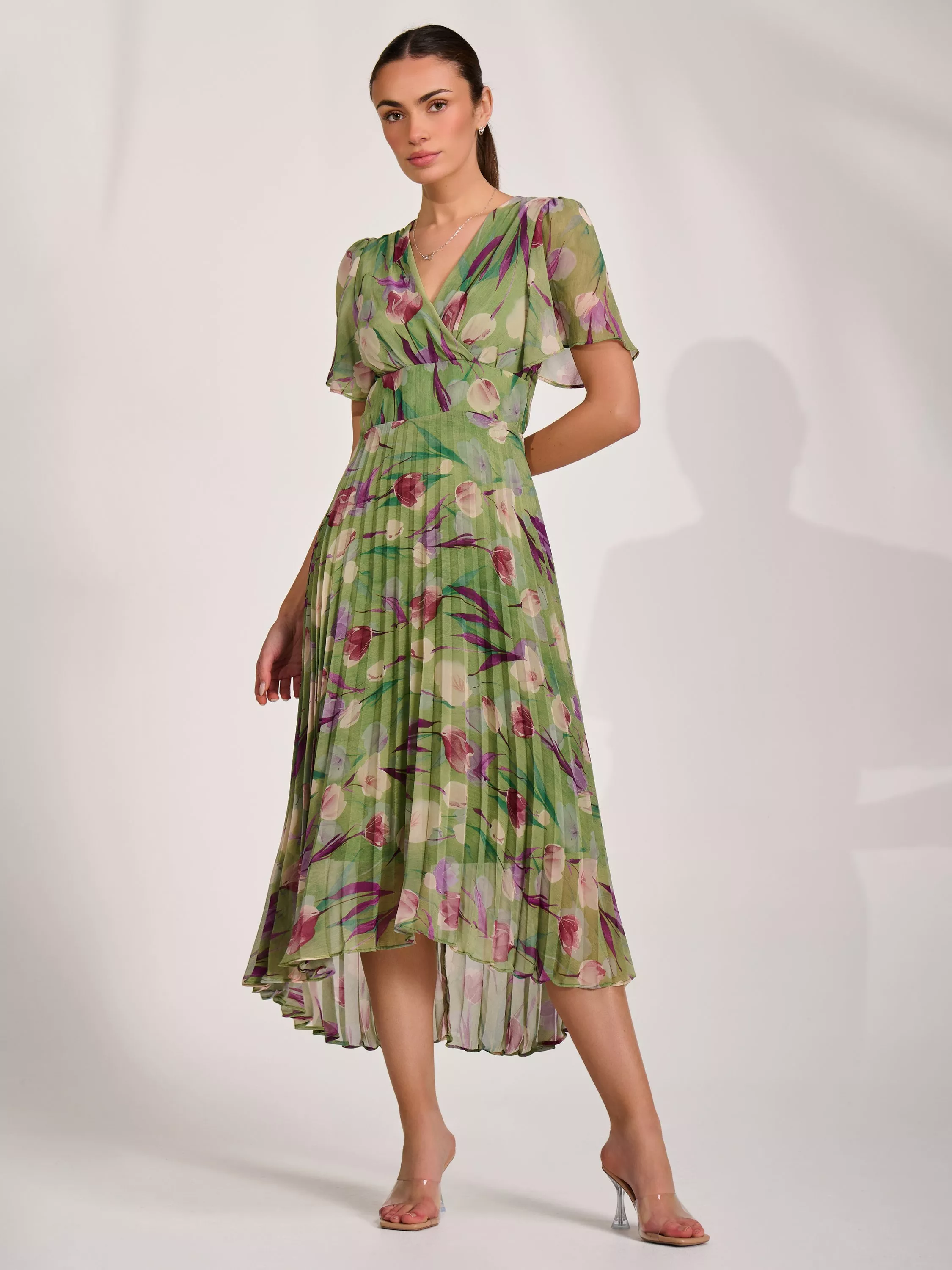 emerald green floral pleated midi dress Mindy Pleated Dress main image 1