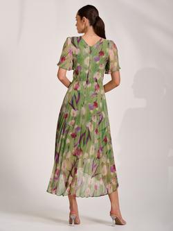 Jolie Moi Wrap Neck Pleated Maxi Dress, Green Multi - view 2, Green Multi