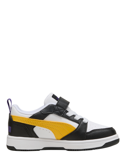 PUMA Kids' Rebound V6 Trainers, Black/Yellow/White