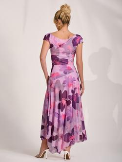 Jolie Moi Pleat Shoulder Asymmetrical Maxi Dress, Pink Floral - view 2, Pink Floral