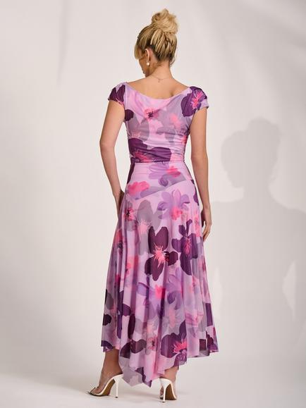 Jolie Moi Pleat Shoulder Asymmetrical Maxi Dress, Pink Floral - view 2, Pink Floral