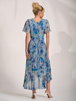 Jolie Moi Wrap Neck Pleated Chiffon Maxi Dress, Blue Abstract - view 2, Blue Abstract