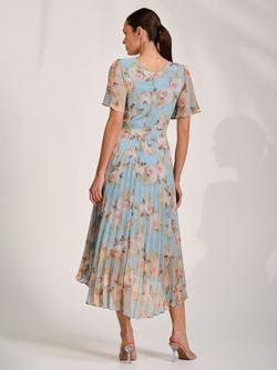 Jolie Moi Wrap Neck Pleated Chiffon Maxi Dress, Blue Floral - view 2, Blue Floral
