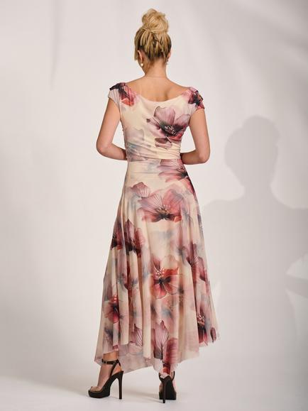 Jolie Moi Pleat Shoulder Draped Maxi Dress, Beige Floral - view 2, Beige Floral