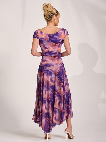 Jolie Moi Pleat Shoulder Draped Maxi Dress, Purple Multi - view 2, Purple Multi