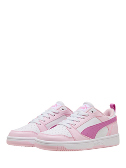 PUMA Kids' Rebound V6 Lace Up Trainers - view 2, White/Pink