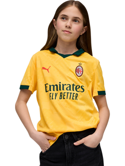 PUMA Kids' 25/26 Short Sleeved AC Milan Jersey Top, Yellow Dark Myrtle, Yellow Dark Myrtle