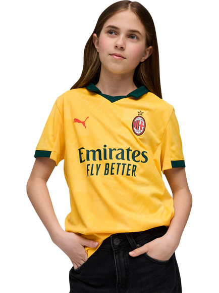 PUMA Kids' 25/26 Short Sleeved AC Milan Jersey Top, Yellow/Dark Myrtle, Yellow/Dark Myrtle