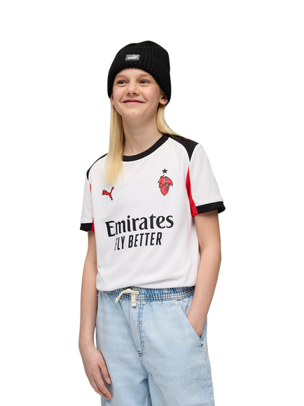 PUMA Kids' AC Milan 25/26 Short Sleeved Jersey Top, White/Red, White/Red