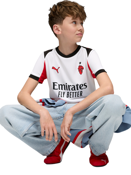 PUMA Kids' AC Milan 25/26 Short Sleeved Jersey Top, White/Red - view 2, White/Red