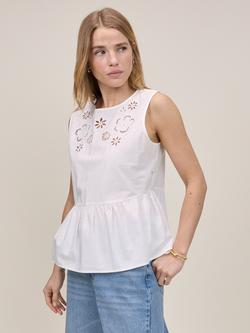 Nobody's Child Vera Cutwork Cotton Peplum Top, White, White