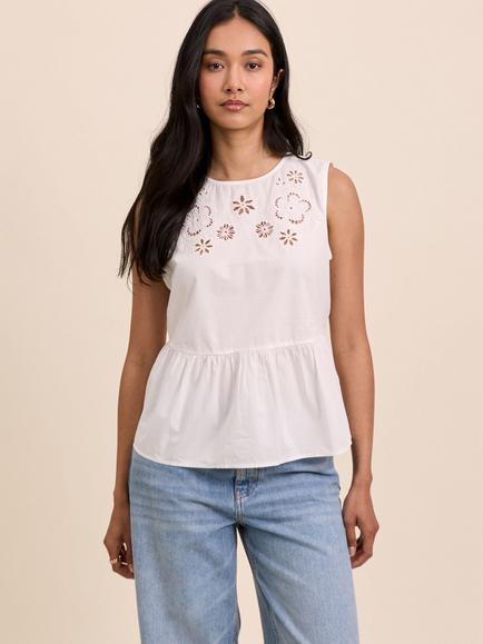 Nobody's Child Vera Cutwork Cotton Peplum Top, White, White