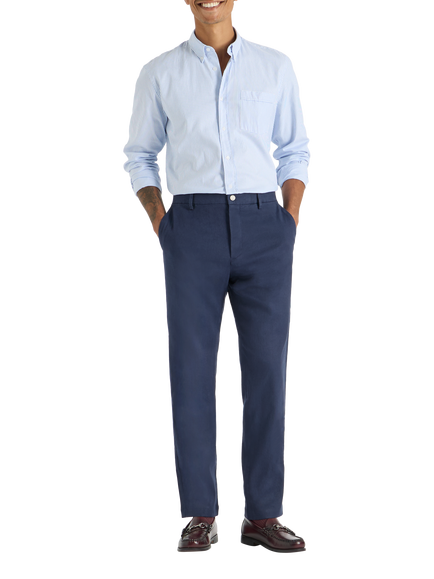 SPOKE Sharps Linen Blend Regular Thigh Slim Chinos, Navy