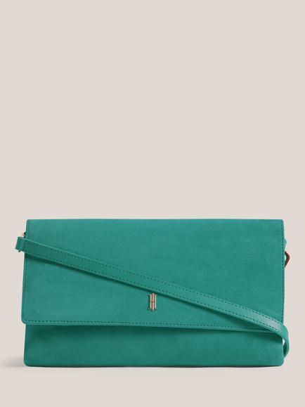 Hobbs Ashley Suede Clutch Bag, Meadow Green