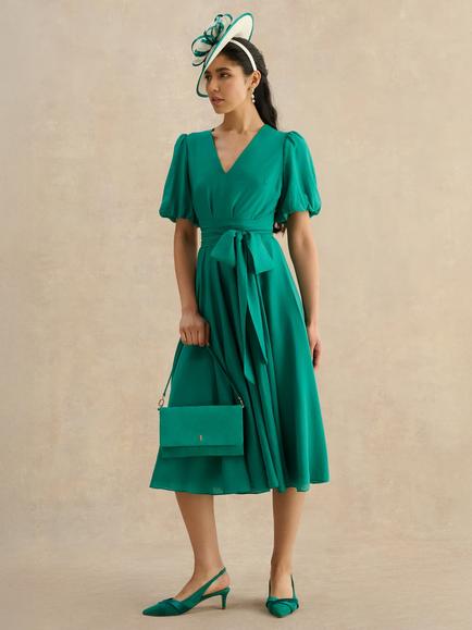 Hobbs Ashley Suede Clutch Bag - view 2, Meadow Green