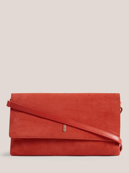 Hobbs Ashley Suede Clutch Bag, Calendula Red