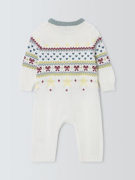 John Lewis Baby Fair Isle Romper, White Multi - view 2, White Multi
