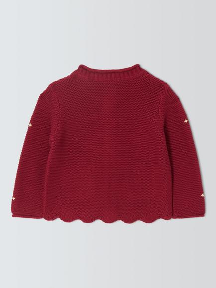 John Lewis Baby Cotton Embroidered Cardigan, Burgundy - view 2, Burgundy