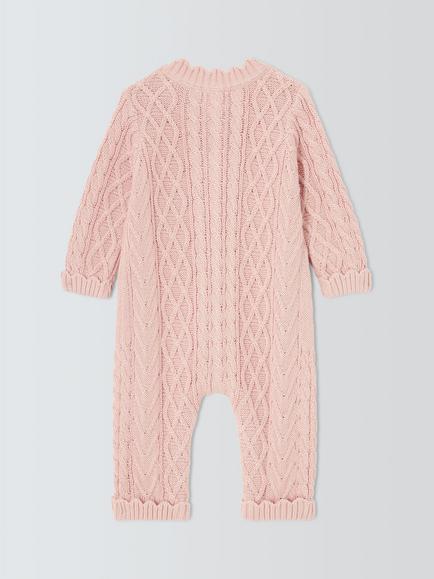 John Lewis Baby Cotton Cable Knit Romper, Pink - view 2, Pink