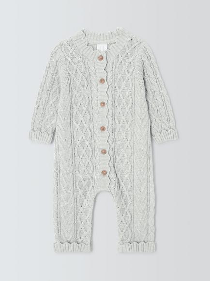 John Lewis Baby Cotton Cable Knit Romper, Grey, Grey