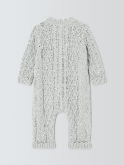 John Lewis Baby Cotton Cable Knit Romper, Grey - view 2, Grey