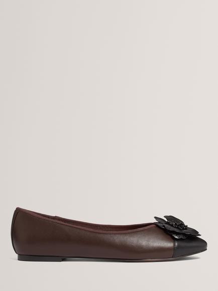 Ted Baker Liziin Leather Flower Ballerina Pumps, Brown, Brown