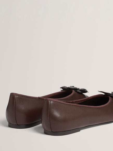 Ted Baker Liziin Leather Flower Ballerina Pumps, Brown - view 2, Brown