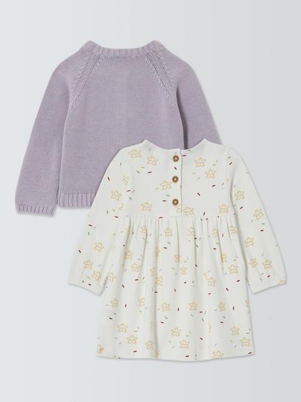John Lewis Baby Star Dress & Cardigan Set, White Multi - view 2, White Multi