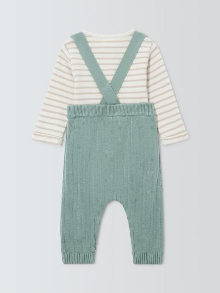 John Lewis Baby Cotton Stripe Top & Dungareees Set, Blue - view 2, Blue