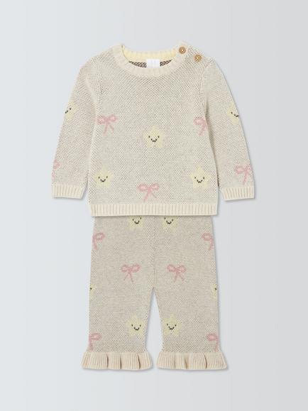John Lewis Baby Cotton Knit Long Sleeve Top & Trousers Set, Natural, Natural