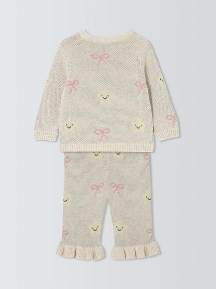 John Lewis Baby Cotton Knit Long Sleeve Top & Trousers Set, Natural - view 2, Natural