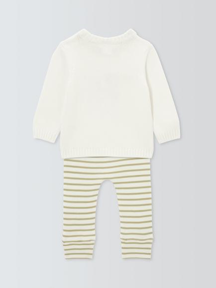 John Lewis Baby Cotton Twinkle Top & Leggings Set, Cream/Green - view 2, Cream/Green
