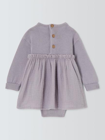 John Lewis Baby Cotton Long Sleeve Dress, Purple - view 2, Purple