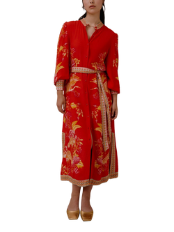 Raishma Kaitlyn Floral Midi Dress, Red, Red