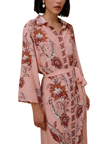Raishma Sasha Floral Shirt Maxi Dress, Pink - view 2, Pink
