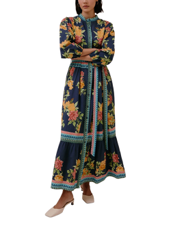Raishma Amber Floral Shirt Maxi Dress, Navy, Navy
