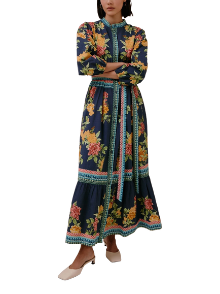 Raishma Amber Floral Shirt Maxi Dress, Navy, Navy