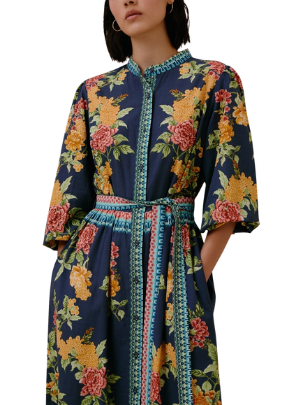 Raishma Amber Floral Shirt Maxi Dress, Navy - view 2, Navy