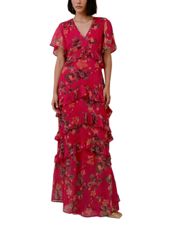 Raishma Estella Floral Ruffle Maxi Dress, Red, Red