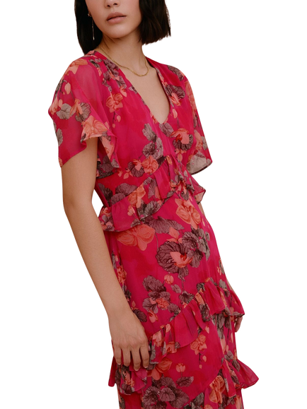 Raishma Estella Floral Ruffle Maxi Dress, Red - view 2, Red