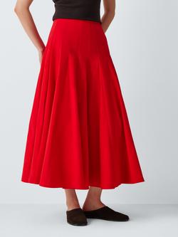 John Lewis Godet Pleated Cotton Full Midi Skirt, Auro Orange, Auro Orange